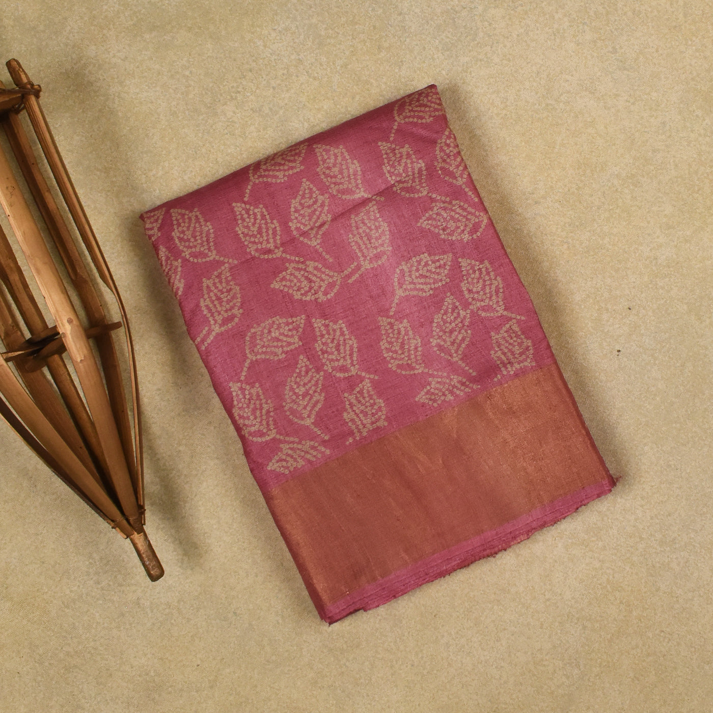 Onion Pink Tussar Silk Saree with Floral Print Design