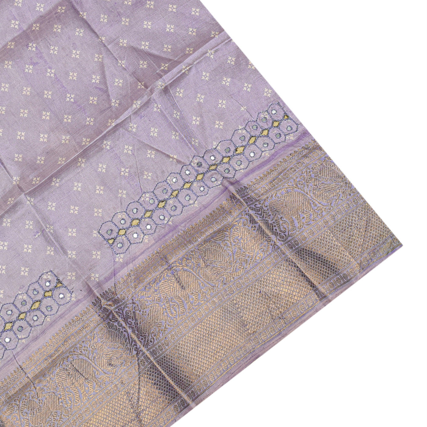 Lavender Printed Kanchi Silk Saree with Cut Work Design