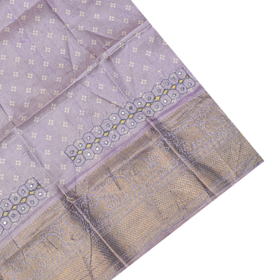 Lavender Printed Kanchi Silk Saree with Cut Work Design