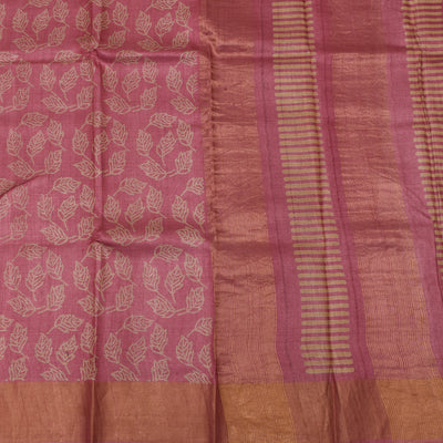Onion Pink Tussar Silk Saree with Floral Print Design