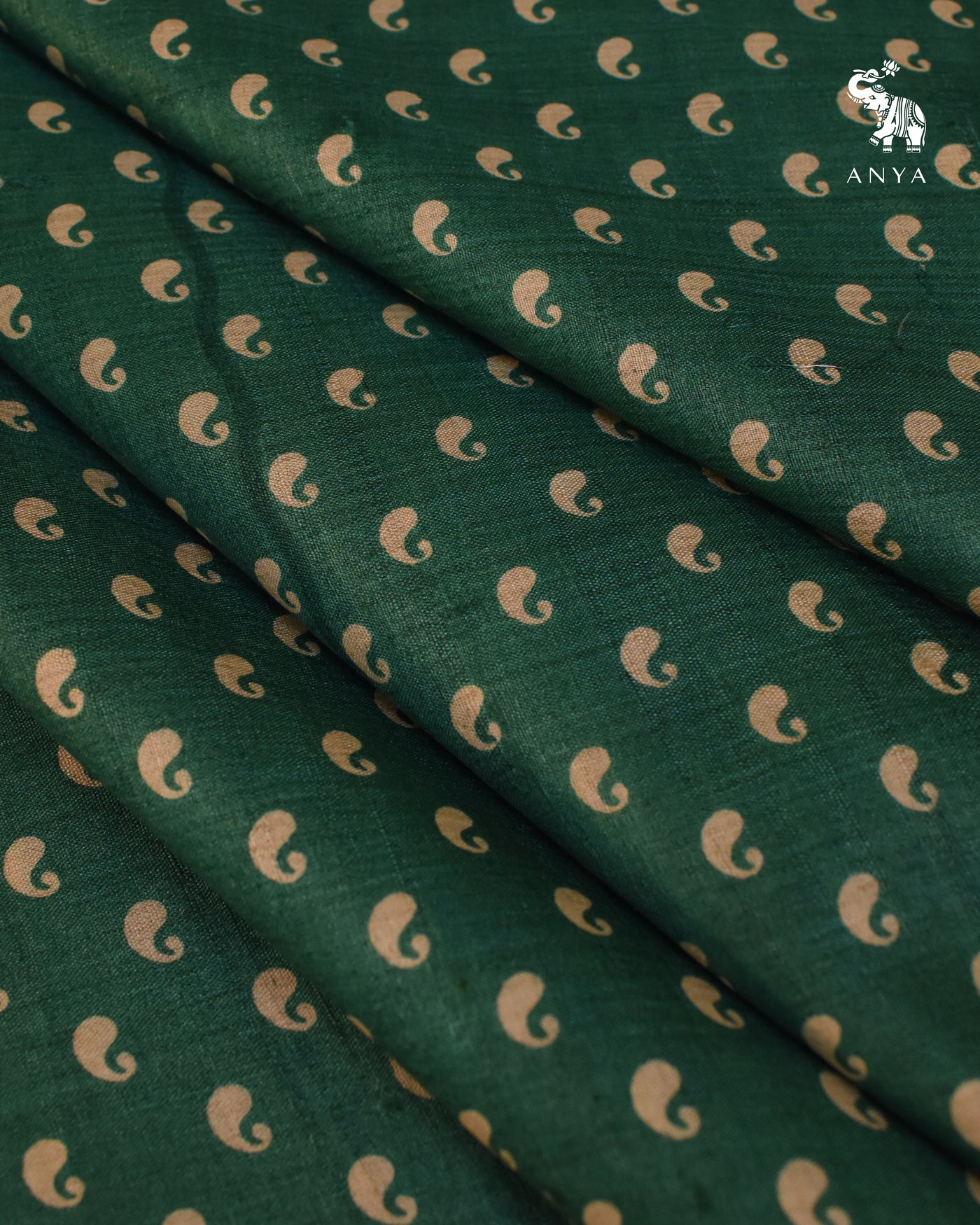 Green Tussar Silk Fabric with Small Mango Printed Design