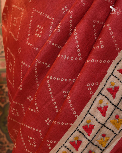 Maroon Tussar Silk Saree with Kantha Work Design