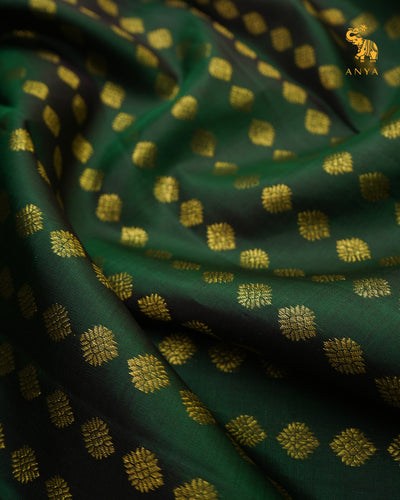 Bottle Green Kanchi Silk Fabric with Zari Butta Design