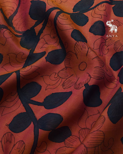 Rust Dual Tone Pen Kalamkari Kanchi Silk Fabric