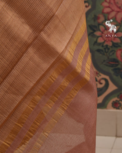 Onion Pink Tussar Silk Saree with Thread Checks Design