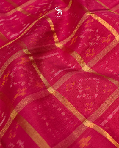 Rani Pink Ikkat Silk Fabric with Checks Design