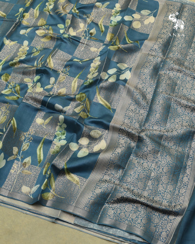 Blue Banarasi Silk Saree with Box Floral Zari Design