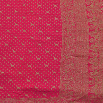 Pink Crepe Banarasi Silk Saree with Small Zari and Pitchwai Butta Design
