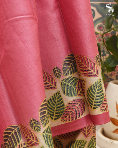 Pink Tussar Silk Saree