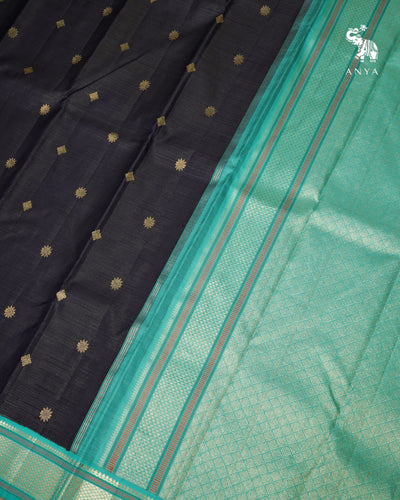 Navy Blue Kanchi Silk Saree with Vairaoosi Lines Design