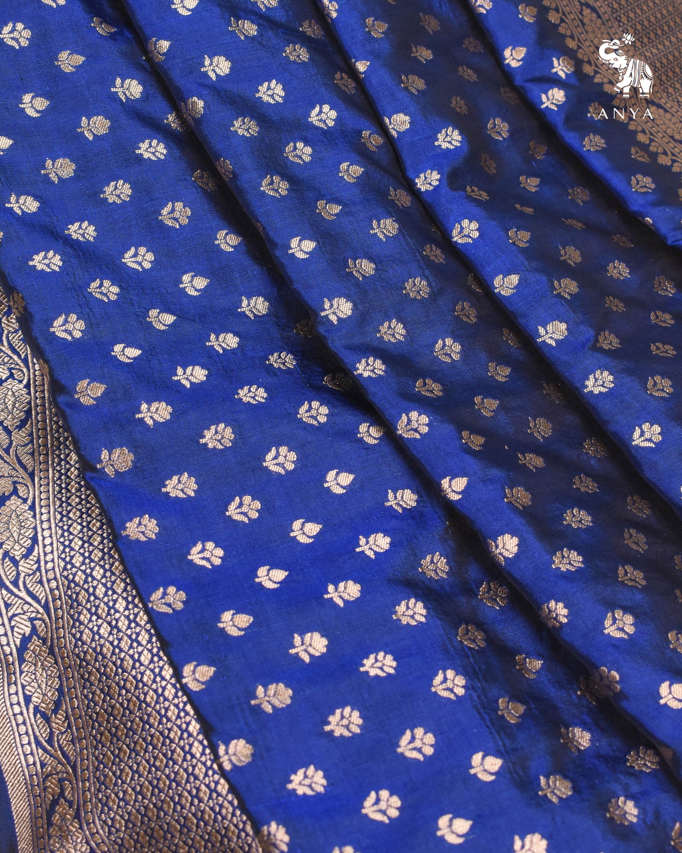 Ms Blue Banarasi Silk Saree with Small Zari Butta Design