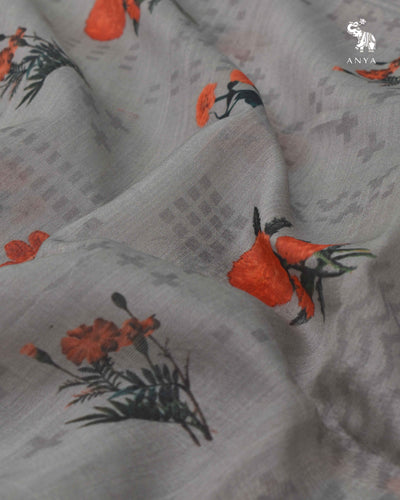 Grey Maheshwari Silk Fabric