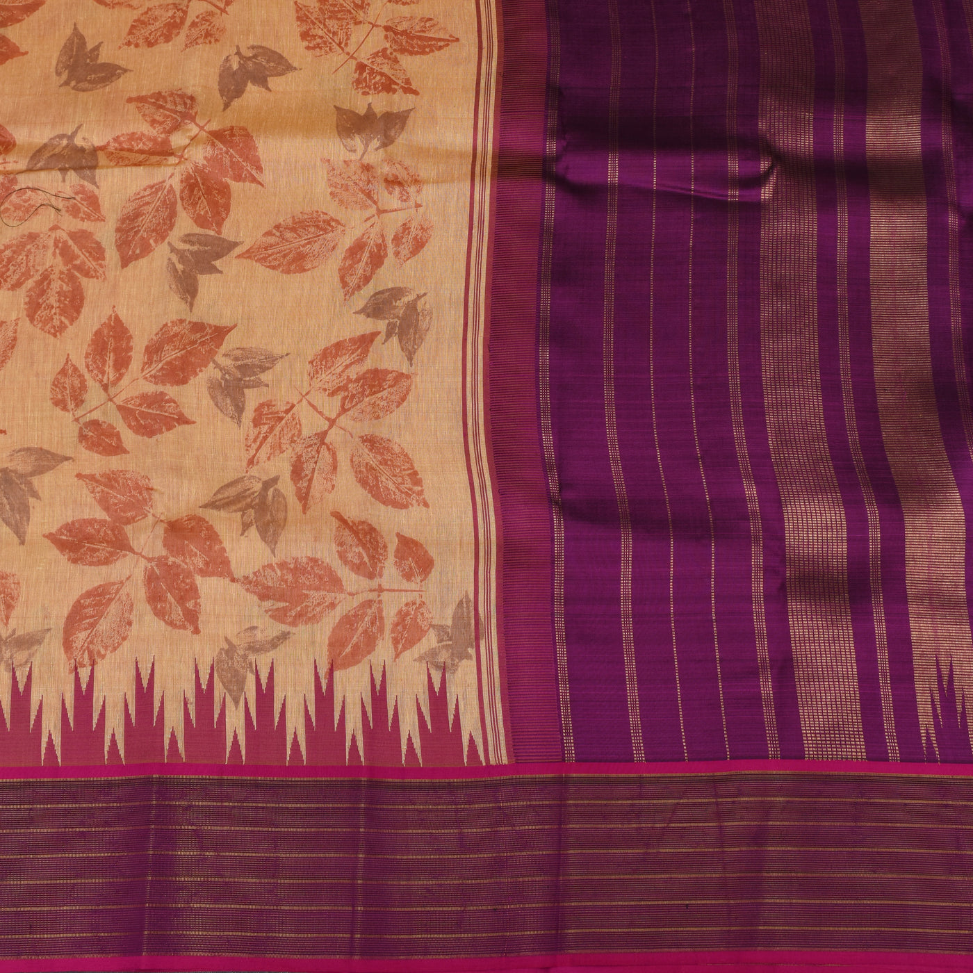 Sandal Eco Print Kanchi Silk Saree