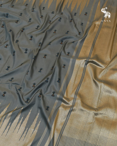 Grey Madhubani Kanchi Silk Saree