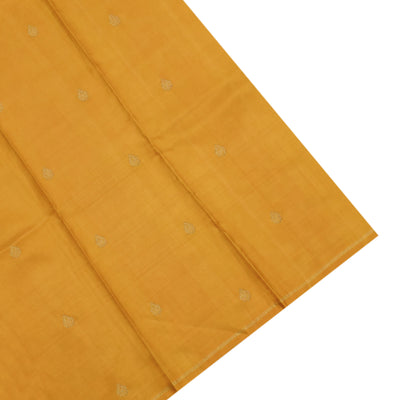 Blue Floral Print Zari Checks Tussar Silk Saree with Mustard Kanchi Silk Getti Self Pallu