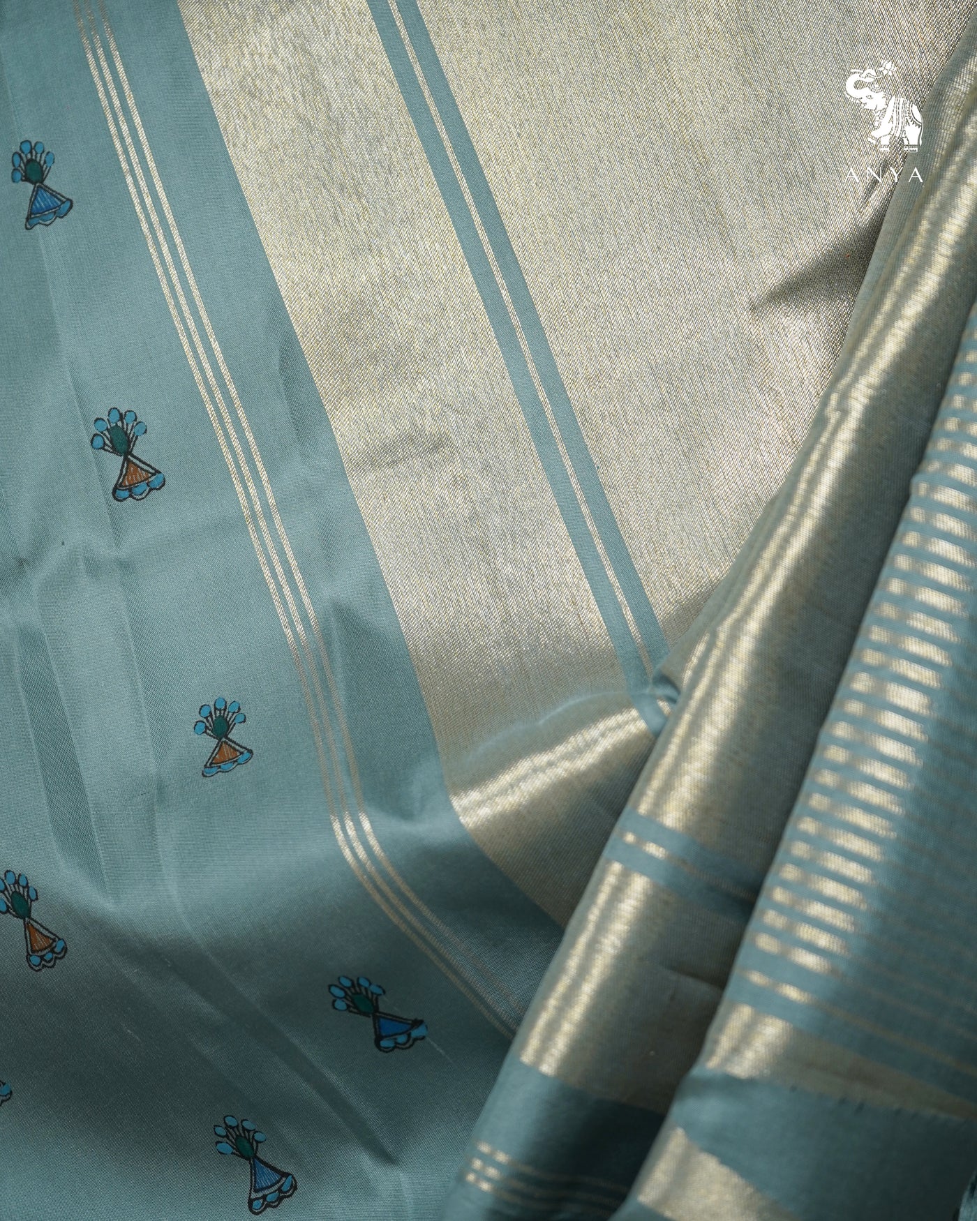 Grey Madhubani Kanchi Silk Saree