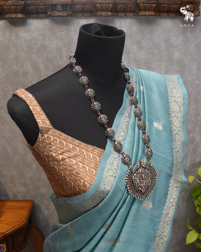 Light Blue Tussar Moonga Saree with Zari Butta Design
