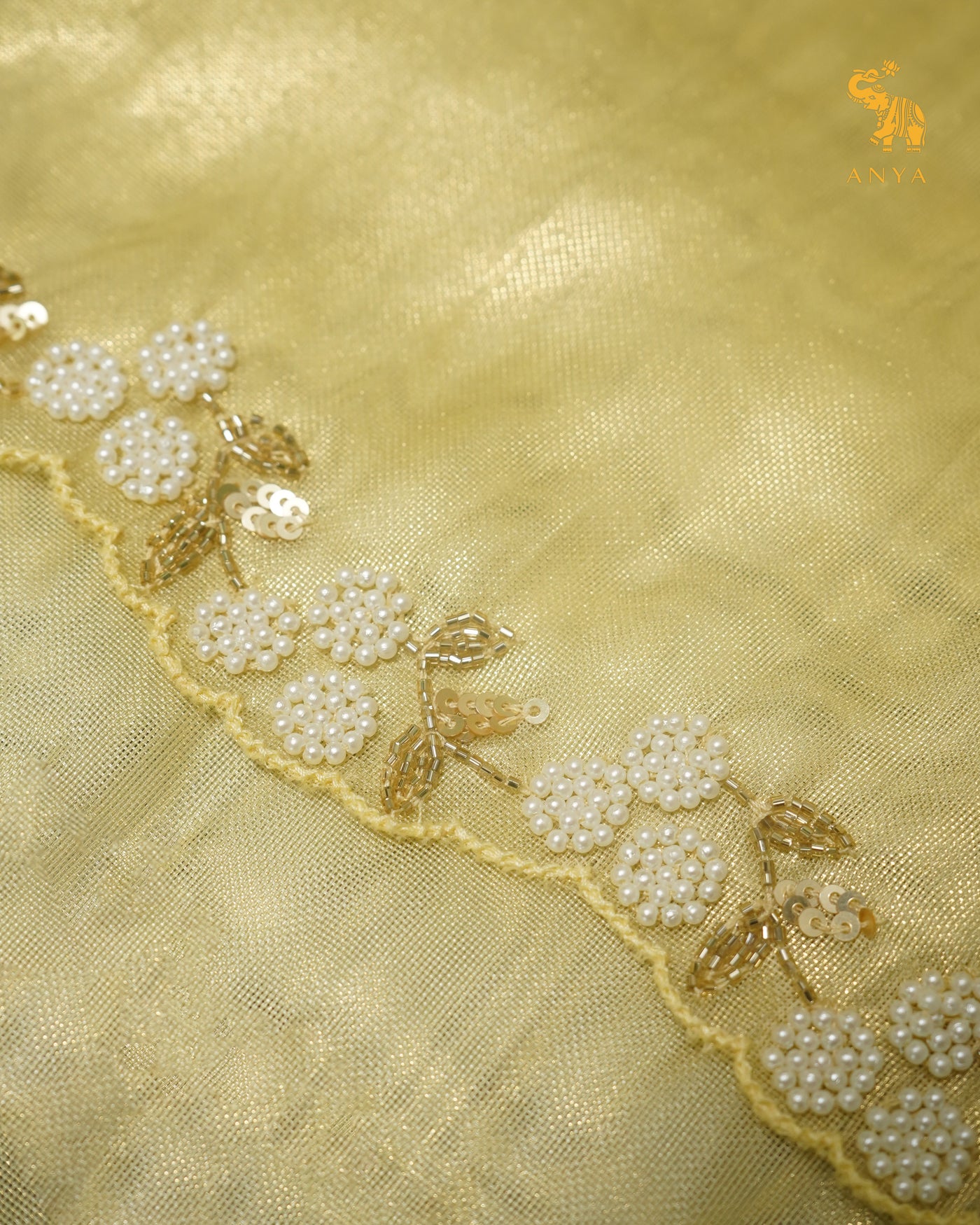 Lemon Yellow Tissue Organza Saree with Embroidery Design
