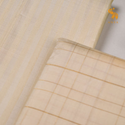 Off White Kanchi Silk Dhoti With Shirt Fabric and Angavastram