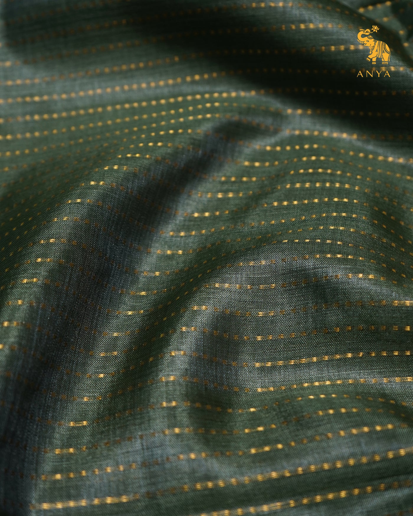 Olive Green Tussar Silk Saree with Zari Stripes Design