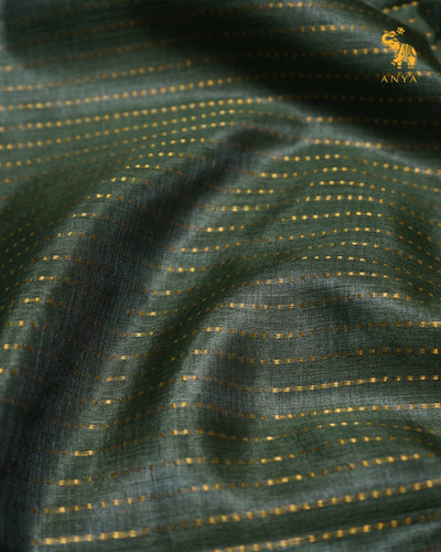 Olive Green Tussar Silk Saree with Zari Stripes Design