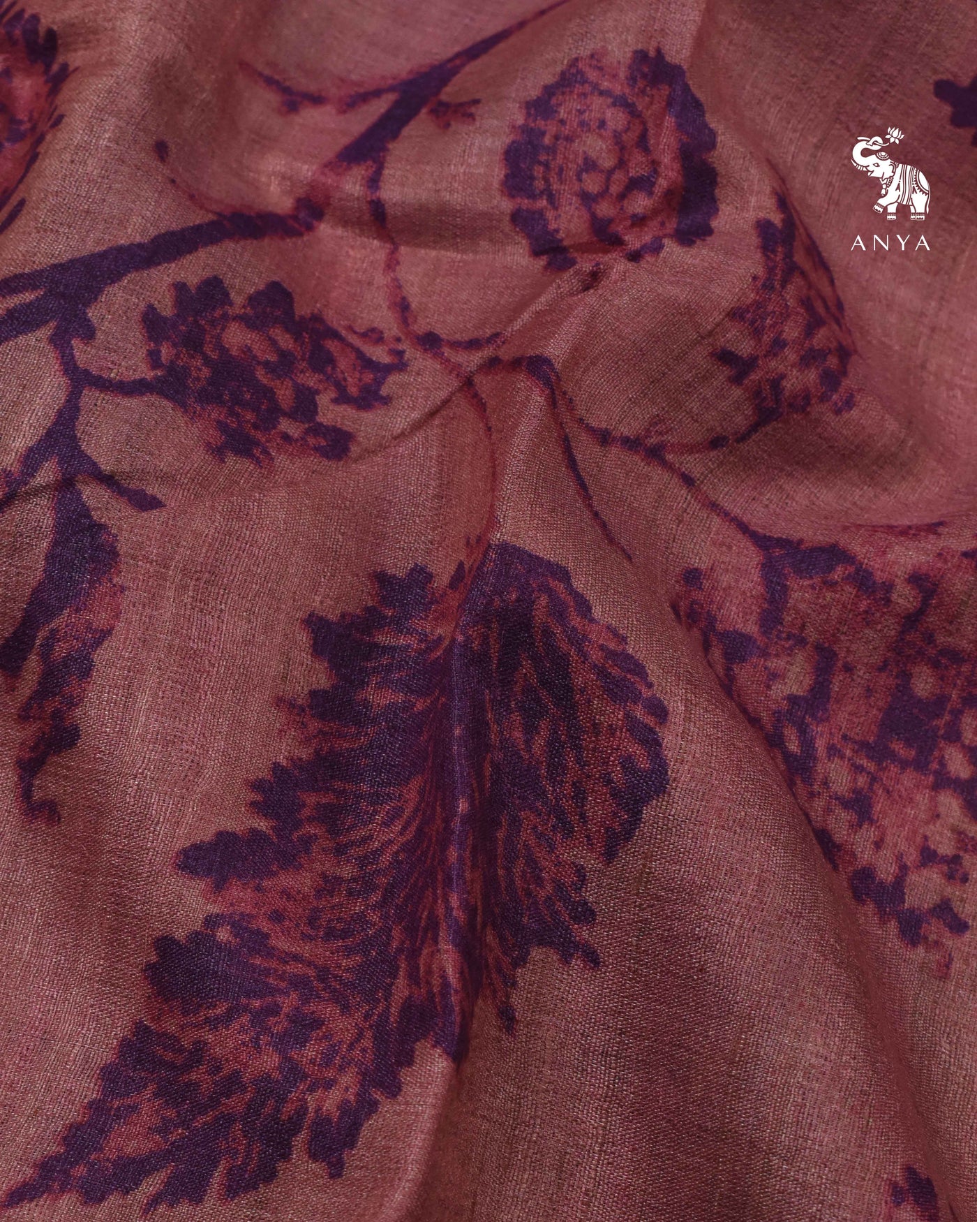 Onion Pink Tussar Silk Saree with Floral Print Design