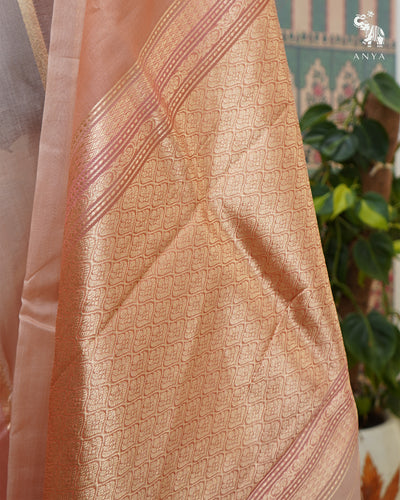 Onion Pink Organza Saree with Horizontal Stripes Design