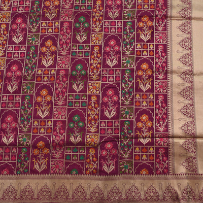 Magenta Banarasi Silk Saree with Floral Creeper Design