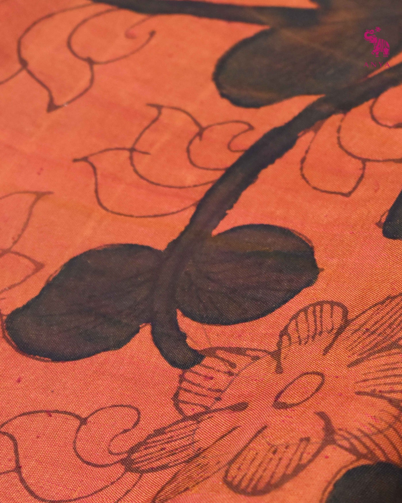 Rust Dual Tone Pen Kalamkari Kanchi Silk Fabric
