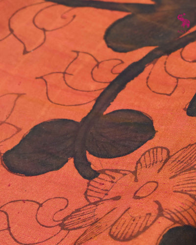 Rust Dual Tone Pen Kalamkari Kanchi Silk Fabric