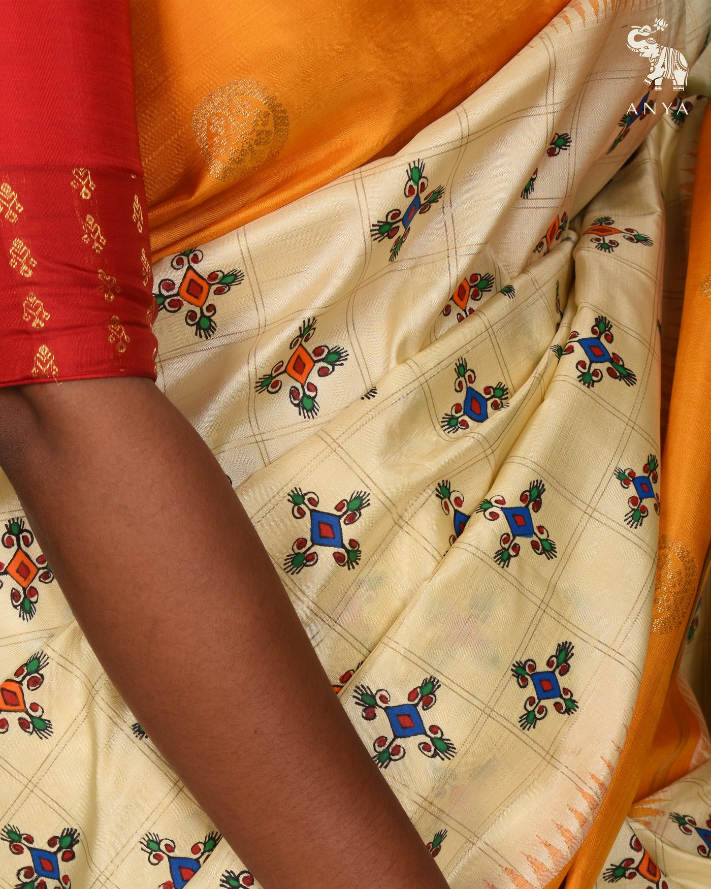 Off White Madhubani Kanchi Silk Saree