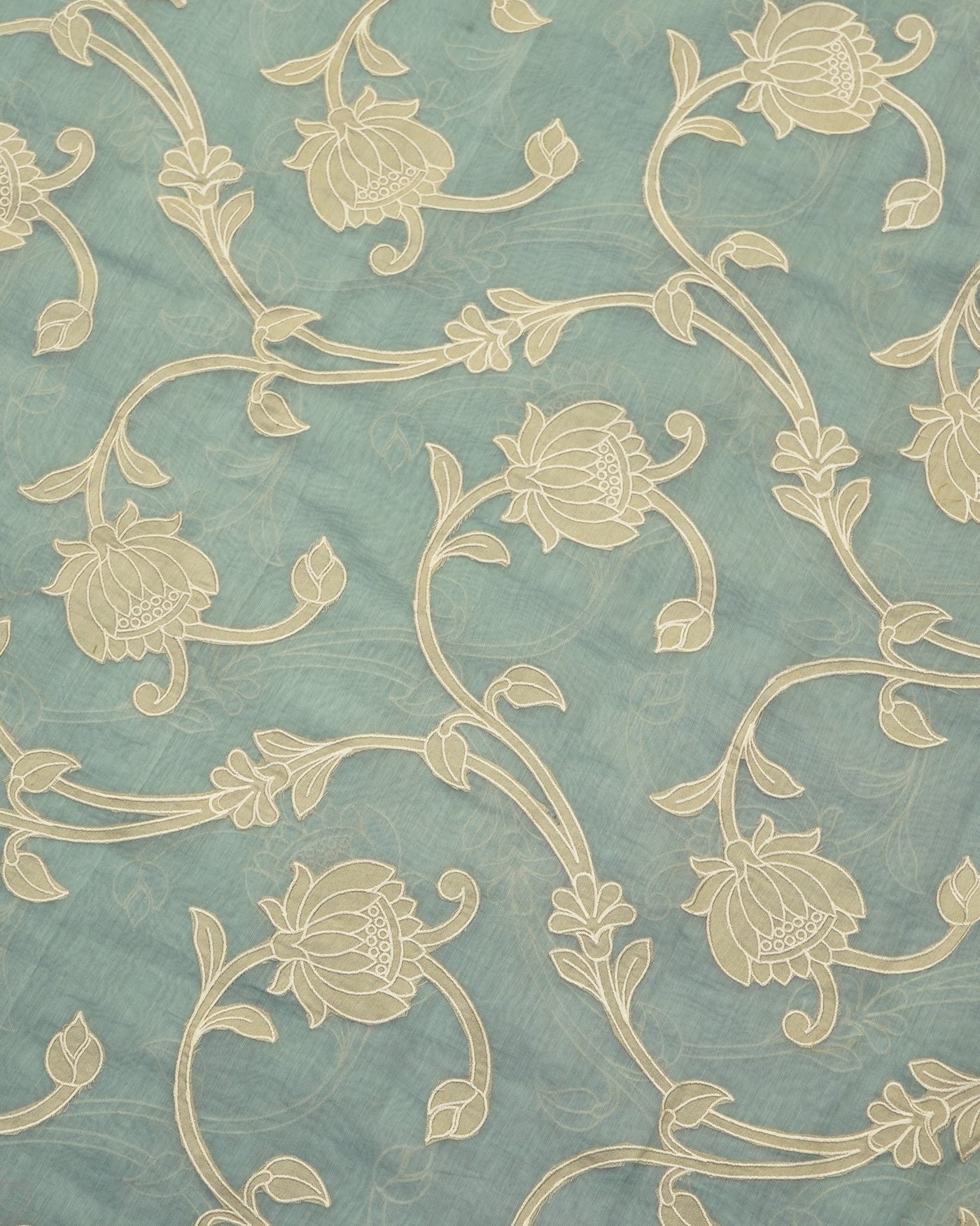 Baby Blue Chanderi Fabric with Embroidery Creeper Design