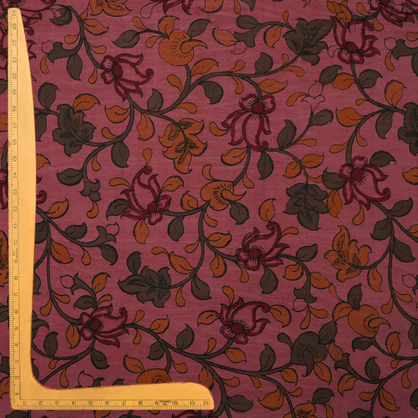 Onion Pink Pen Kalamkari Kanchi Silk Fabric with Floral Design