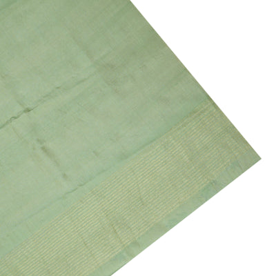 Off White with Green Printed Kanchi Silk Saree with Small Floral Print Design