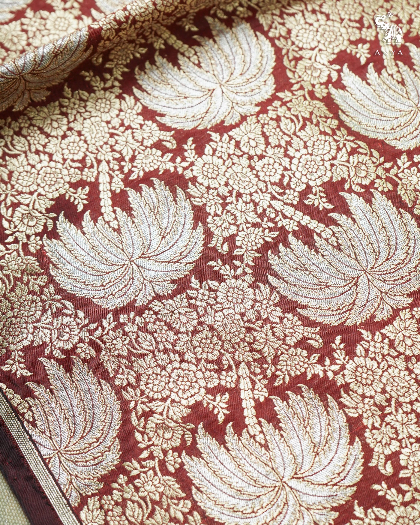 V Pakku Banarasi Silk Fabric with Floral Zari Design