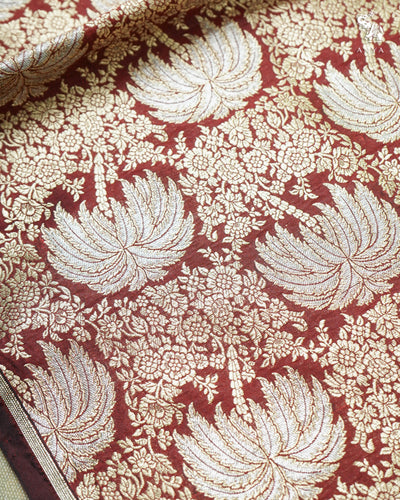 V Pakku Banarasi Silk Fabric with Floral Zari Design