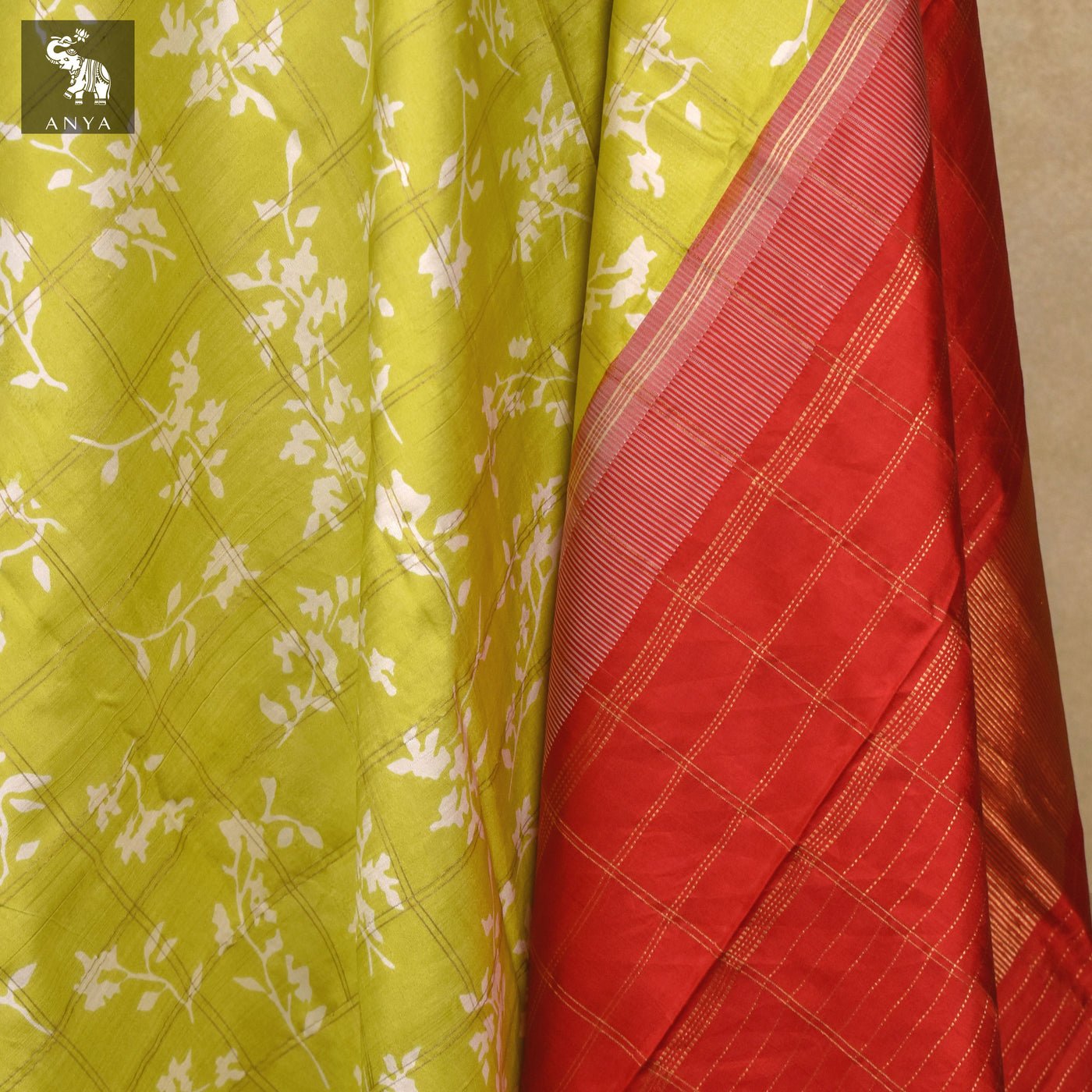 Fluorescent Green Printed Kanchi Silk Saree with Floral Print and Zari Kattam Design