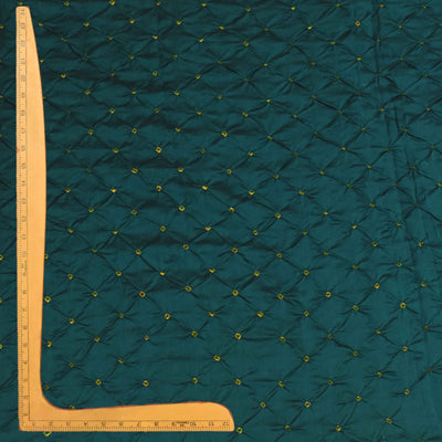 Green Bhandhini Silk Fabric with Mustard Border Design