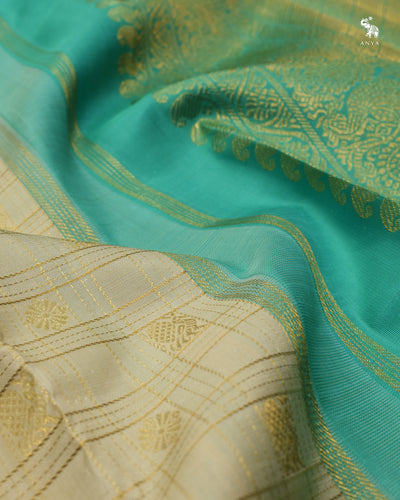 Off White Kanchipuram Silk Saree with Zari Kattam Design