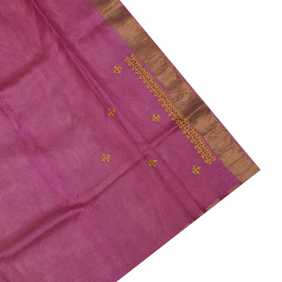 Magenta Pink Tussar Silk Saree with Kutch Work Design