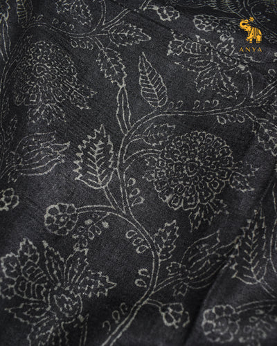 Black Tussar Silk Saree with Creeper Design
