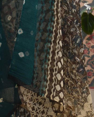 Bottle Green Cotton Kota Saree with Bhandhini Print Design