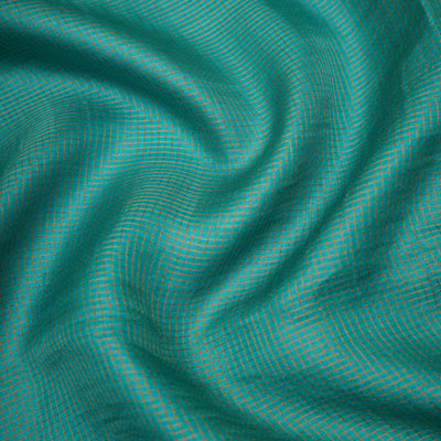 Anandha Blue Zari Checks Tussar Silk Saree with Blue Pen Kalamkari Kanchi Border