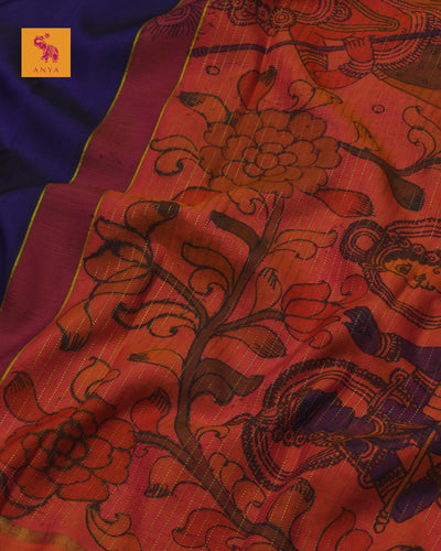 Ms Blue Pen Kalamkari Kanchi Silk Saree