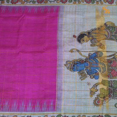 Magenta Pen Kalamkari Kanchi Silk Saree
