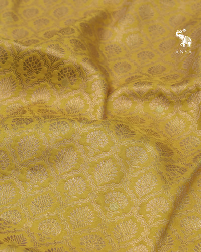 Yellow Banarasi Silk Saree with Floral Creeper Design