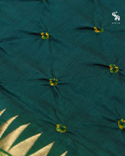 Green Bhandhini Silk Fabric with Mustard Border Design