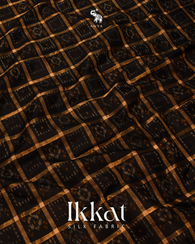 Black Ikkat Silk Fabric with Checks Design