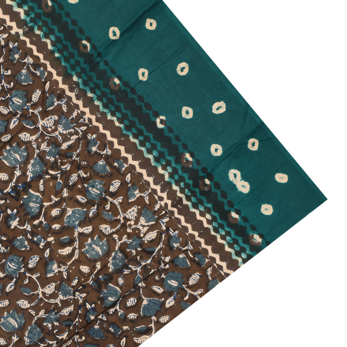 Bottle Green Cotton Kota Saree with Bhandhini Print Design