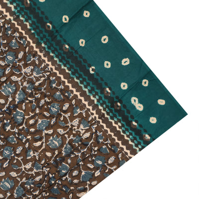 Bottle Green Cotton Kota Saree with Bhandhini Print Design